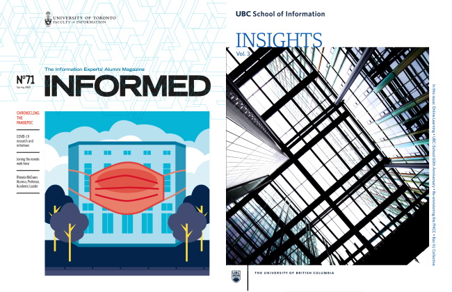 Covers of newsletters from iSchools at uToronto and UBC