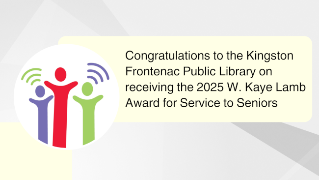 Kingston Frontenac Public Library Receives the W. Kaye Lamb Award for Service to Seniors