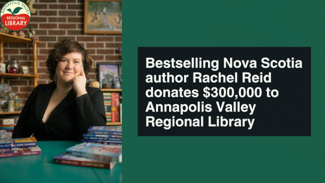 Bestselling Nova Scotia author Rachel Reid donates 0,000 to Annapolis Valley Regional Library